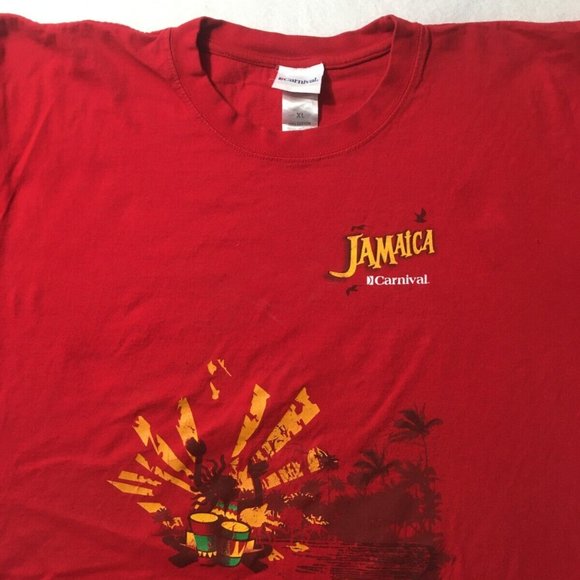 Jamaica red XL T-Shirt Short Sleeve drums graphic natives palms beach - Picture 5 of 6
